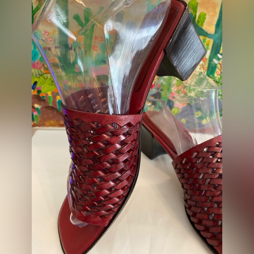 Cole Haan Women's Slide Woven Leather Block Sandals, Burgundy, Size 7B - Picture 2 of 15